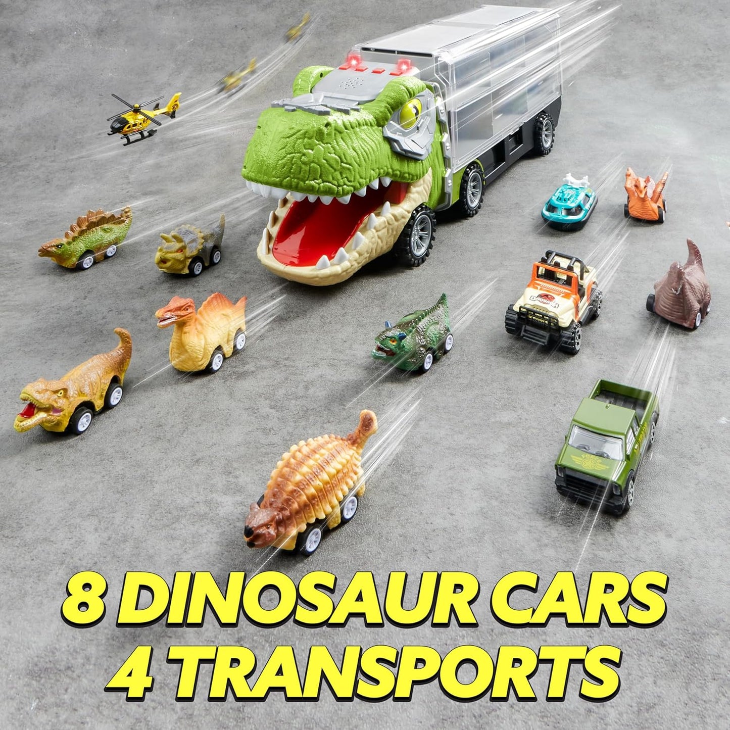 Kaiwatoy®13 in 1 Dinosaur Toys for Kids 3-5, Dinosaur Truck with 12 Pull Back Cars, Birthday Gifts Toys for 3 4 5+ Year Old Boy