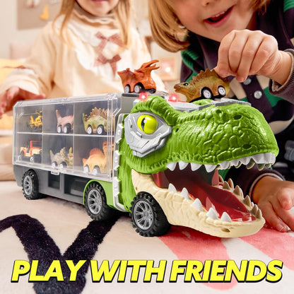 Kaiwatoy®13 in 1 Dinosaur Toys for Kids 3-5, Dinosaur Truck with 12 Pull Back Cars, Birthday Gifts Toys for 3 4 5+ Year Old Boy