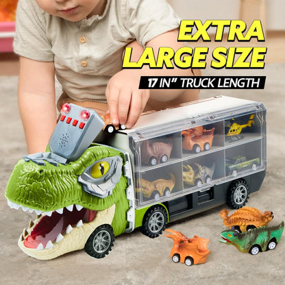 Kaiwatoy®13 in 1 Dinosaur Toys for Kids 3-5, Dinosaur Truck with 12 Pull Back Cars, Birthday Gifts Toys for 3 4 5+ Year Old Boy