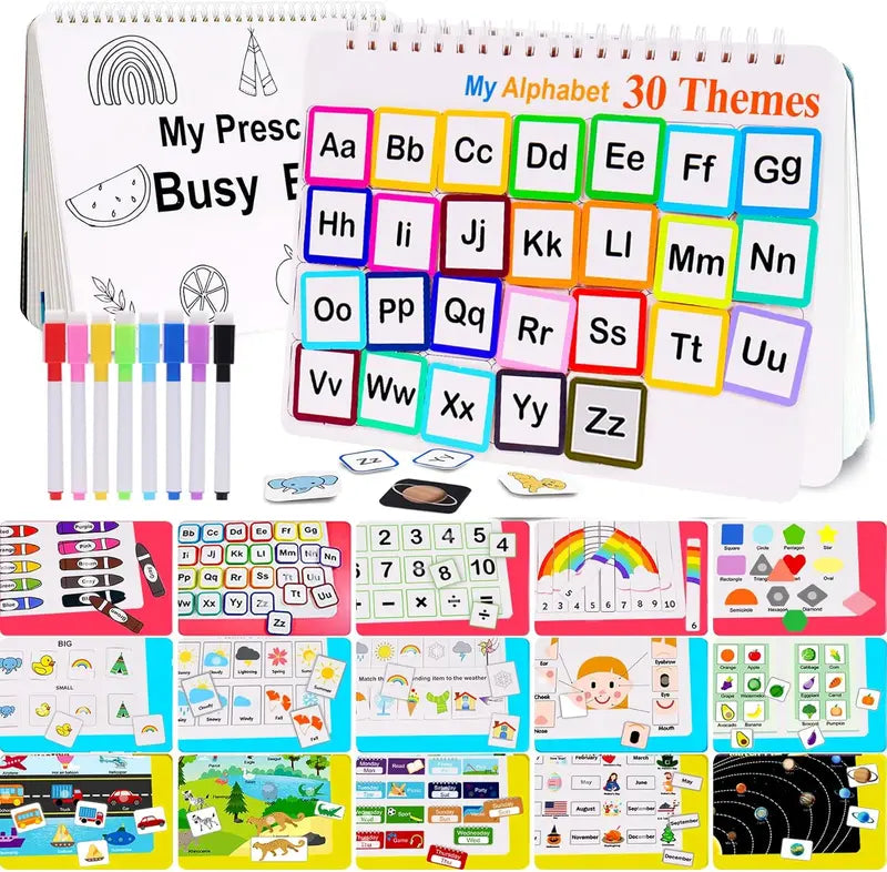 Kaiwatoy®[30 Activities] Montessori Busy Book for Kids, Preschool Learning Activities, Toddler Busy Board, Gifts for Toddlers, Busy Tots Bilingual Toddler Markers, Travel Student Painting Supplies, Teaching Supplies, Easter Gifts Easter Basket Stuffers