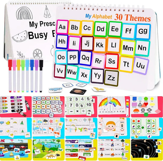 Kaiwatoy®[30 Activities] Montessori Busy Book for Kids, Preschool Learning Activities, Toddler Busy Board, Gifts for Toddlers, Busy Tots Bilingual Toddler Markers, Travel Student Painting Supplies, Teaching Supplies, Easter Gifts Easter Basket Stuffers
