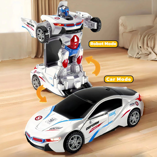 Kaiwatoy®Automatic Deformation Robot Car Toy 1-Second Car-to-Robot Transformation, Cool Glowing Lights, Auto-Turn When Obstacles, Battery-Powered Transformer Car & Kids' Police Car Toy, Perfect Birthday Gift