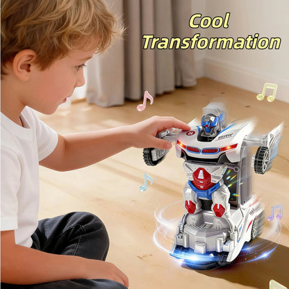 Kaiwatoy®Automatic Deformation Robot Car Toy 1-Second Car-to-Robot Transformation, Cool Glowing Lights, Auto-Turn When Obstacles, Battery-Powered Transformer Car & Kids' Police Car Toy, Perfect Birthday Gift