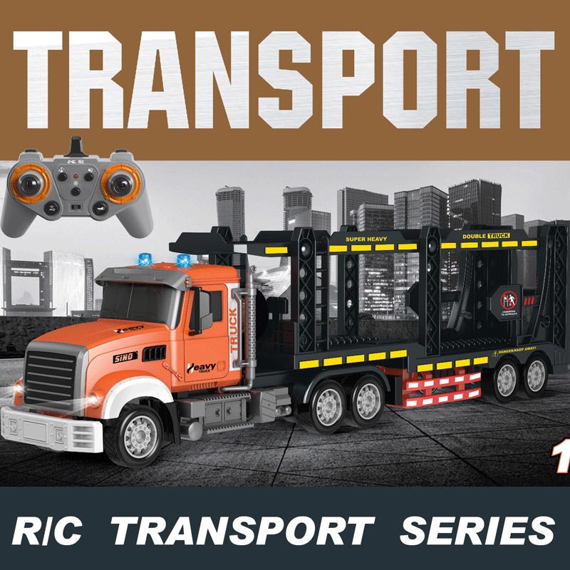 RC Semi Truck with Trailer Double Layer Full Function Sound Light Rechargeable Remote Control Transporter for Kids