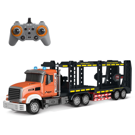 RC Semi Truck with Trailer Double Layer Full Function Sound Light Rechargeable Remote Control Transporter for Kids