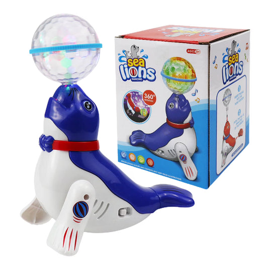 Kaiwatoy®Interactive Spinning Sea Lions /Dog Motorized Toy - Rotating Light Music Projection Singing Animal for Kids, Battery Powered