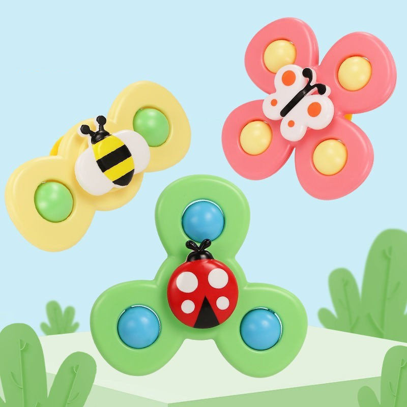 3PC Strong Suction Cup Fidget Rotating Sensory Bath Toys for Baby Christmas Stocking Stuffers, Airplane Car Travel Table & Window Toys for Toddler Boys and Girls, 10+ Months