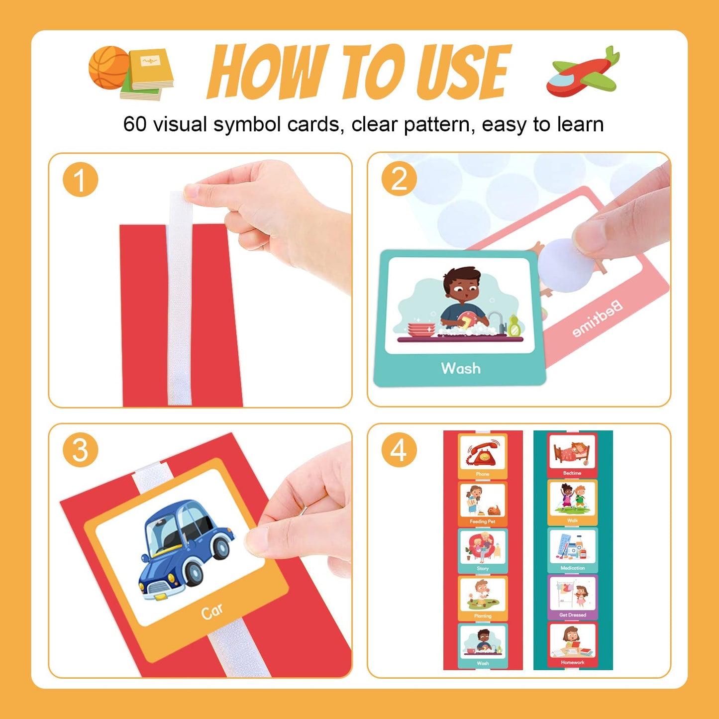 Kaiwatoy®Children's Visual Schedule Chart: Non-Verbal Communication Visual Aid, Daily Routine Planning Cards