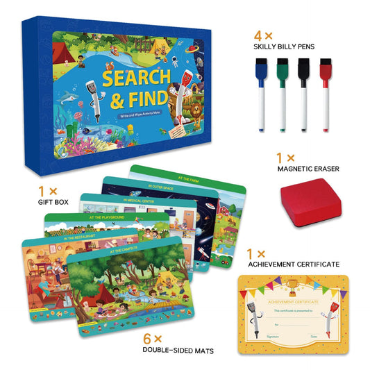 Kaiwatoy®Search and Find Early Education Sets: Preschool Learning Activity Mats and Reusable Early Learning Cards