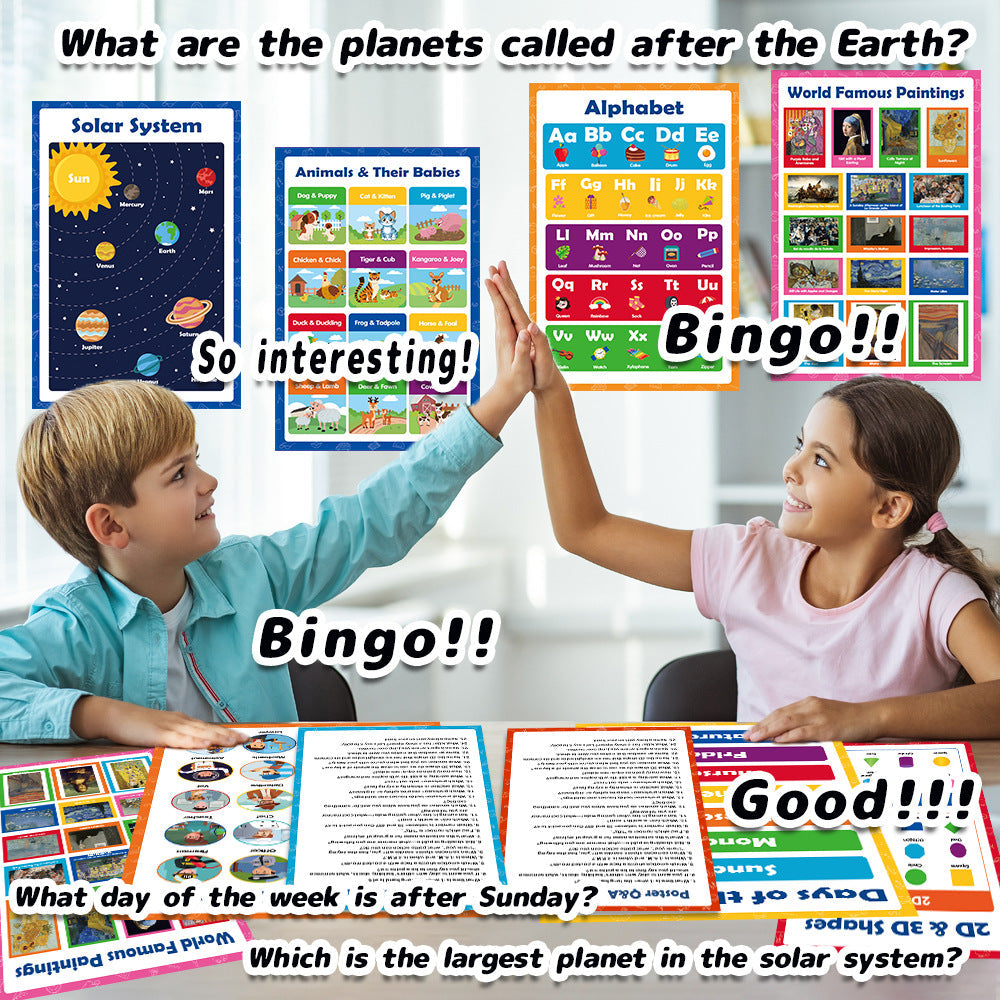 Kaiwatoy®20 Colorful Educational Posters - Cartoon English Alphabet Learning Cards for Children, Early Education Wall Charts
