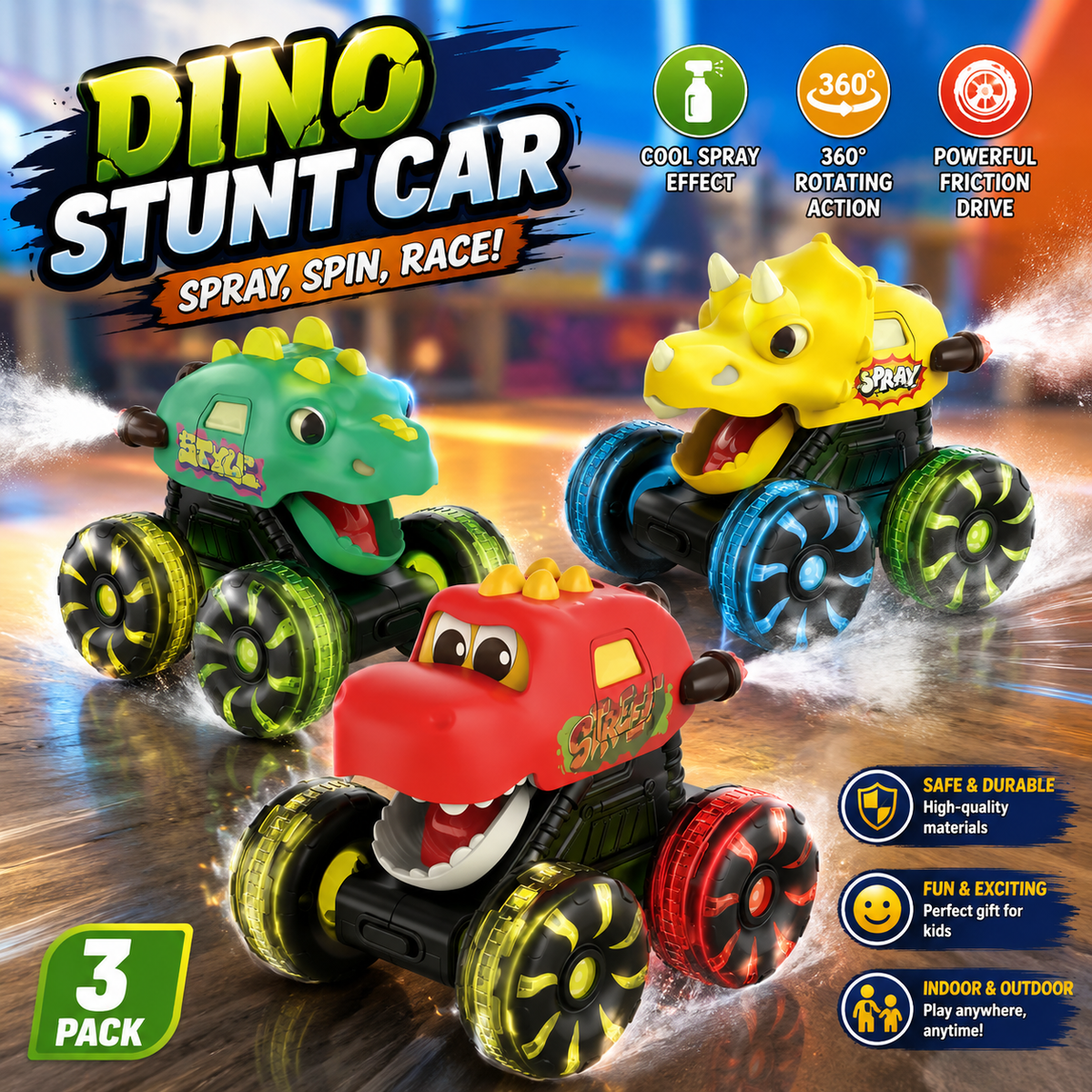 🦖 Dino Dash Press & Go Dinosaurier-Monster-Truck-Spielzeug