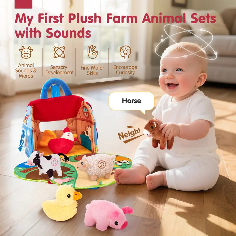Kaiwatoy®Surprise Barn with Stuffed Farm Animals with Real Sounds,Toddlers Sensory Toy,Montessori Toys for 6 Month Old Baby 1 Year Old Boy Girl Gifts