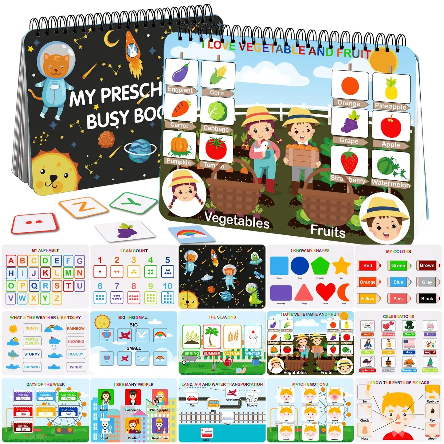 Kaiwatoy®[30 Activities] Montessori Busy Book for Kids, Preschool Learning Activities, Toddler Busy Board, Gifts for Toddlers, Busy Tots Bilingual Toddler Markers, Travel Student Painting Supplies, Teaching Supplies, Easter Gifts Easter Basket Stuffers