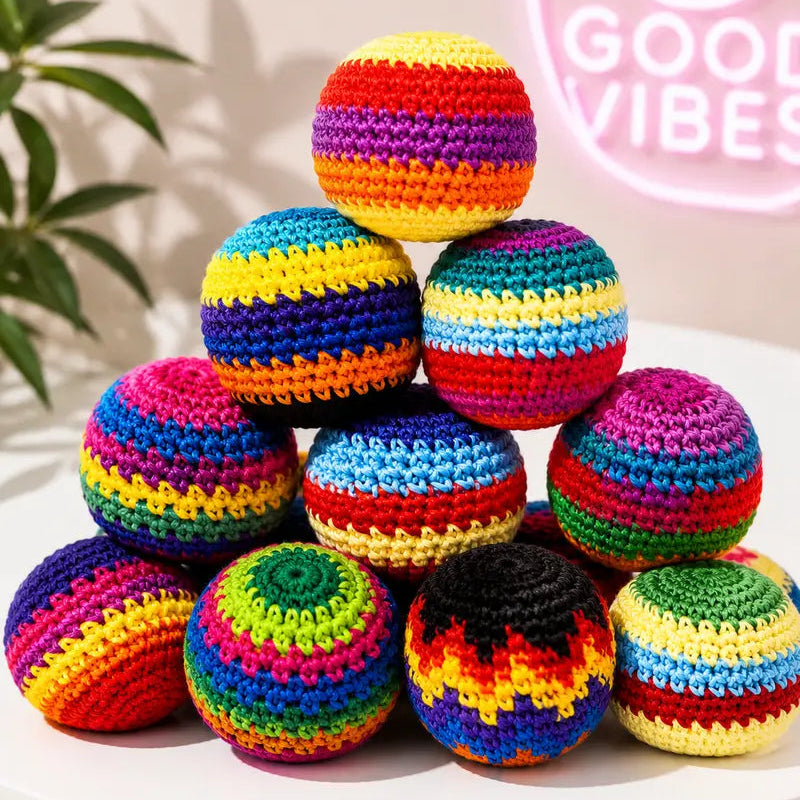 6PCS Hacky Sack Footbag Set Handmade Crochet Hacky Kick Sack Balls Knitted Kick Balls for Kids & Adults(Random colors)