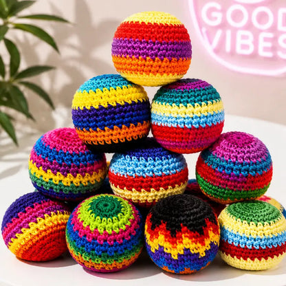 6PCS Hacky Sack Footbag Set Handmade Crochet Hacky Kick Sack Balls Knitted Kick Balls for Kids & Adults(Random colors)