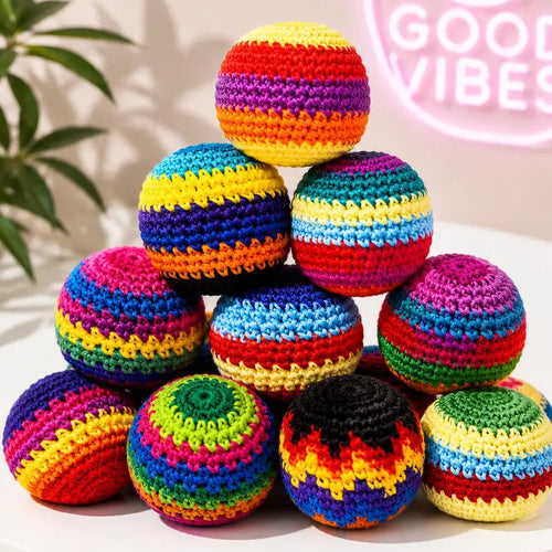 6PCS Hacky Sack Footbag Set Handmade Crochet Hacky Kick Sack Balls Knitted Kick Balls for Kids & Adults(Random colors)