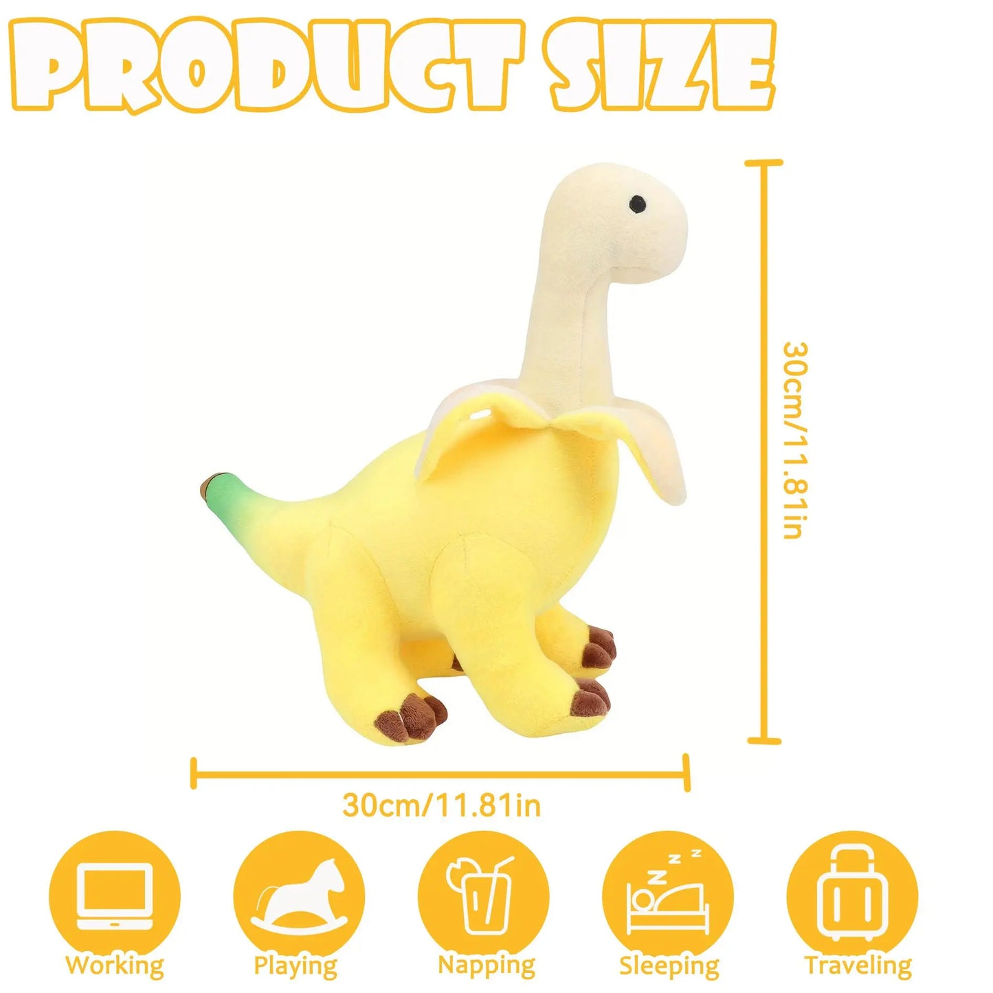 Kaiwatoy®Cute Banana Brontosaurus Design Plush Toy, Soft Stuffed Animal Plushie, Cartoon Banana Soft Dragon Doll, Home Decoration Gift