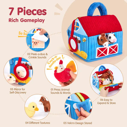 Kaiwatoy®Surprise Barn with Stuffed Farm Animals with Real Sounds,Toddlers Sensory Toy,Montessori Toys for 6 Month Old Baby 1 Year Old Boy Girl Gifts