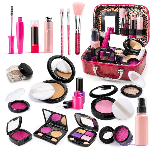 Kaiwatoy®Simulated Makeup Kit for Girls, Play Makeup Set for Kids - Includes Cosmetic Bag for Birthdays and Christmas, Imaginary Makeup Fun for Toddlers and Little Girls Ages 3+