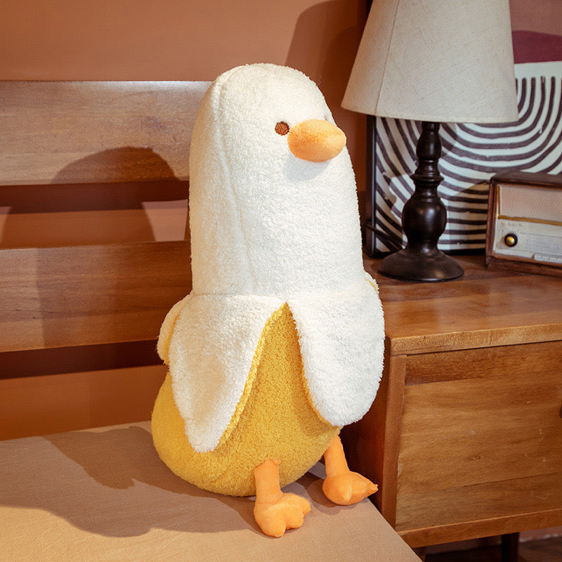 Kaiwatoy®PEACH CAT Cute Banana Duck Stuffed Animal Long Banana Chef Duck Plush Pillow for Girls and Boys White 19.69"