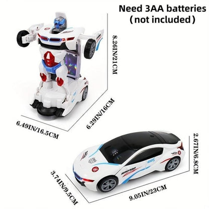 Kaiwatoy®Automatic Deformation Robot Car Toy 1-Second Car-to-Robot Transformation, Cool Glowing Lights, Auto-Turn When Obstacles, Battery-Powered Transformer Car & Kids' Police Car Toy, Perfect Birthday Gift
