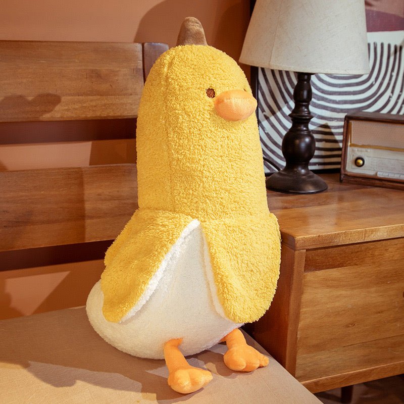 Kaiwatoy®PEACH CAT Cute Banana Duck Stuffed Animal Long Banana Chef Duck Plush Pillow for Girls and Boys White 19.69"