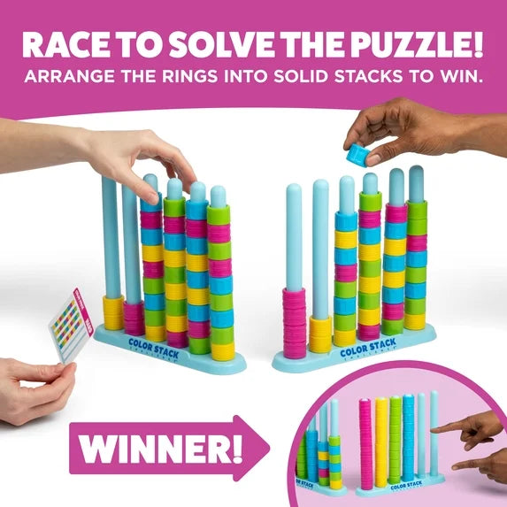 Kaiwatoy®Color Stack, Color Matching Puzzle Game for Families, Includes 2 Stack Racks, 50 Challenge Cards, 80 Rings & Instructions.