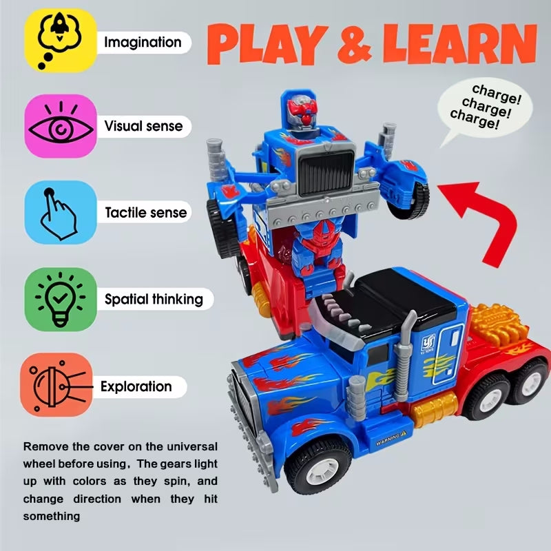 Kaiwatoy® 2-in-1 Transformierbarer Roboter, Spielzeug-LKW, der sich in einen Roboter verwandelt, Blau und Rot, Rückziehfunktion, Lichter und Geräusche, für Kinder ab 3 Jahren