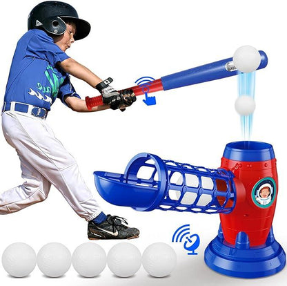 Kids Electronic Baseball Pitching Machine - Auth Pitching Machine with 5 Plastic Baseballs Included -Ages 3+ Perfect Holiday Gift