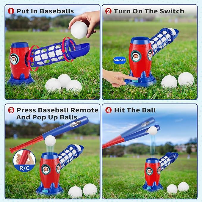 Kids Electronic Baseball Pitching Machine - Auth Pitching Machine with 5 Plastic Baseballs Included -Ages 3+ Perfect Holiday Gift