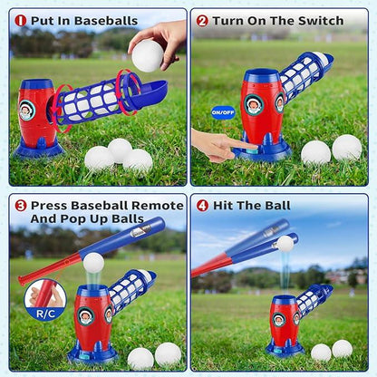 Kids Electronic Baseball Pitching Machine - Auth Pitching Machine with 5 Plastic Baseballs Included -Ages 3+ Perfect Holiday Gift