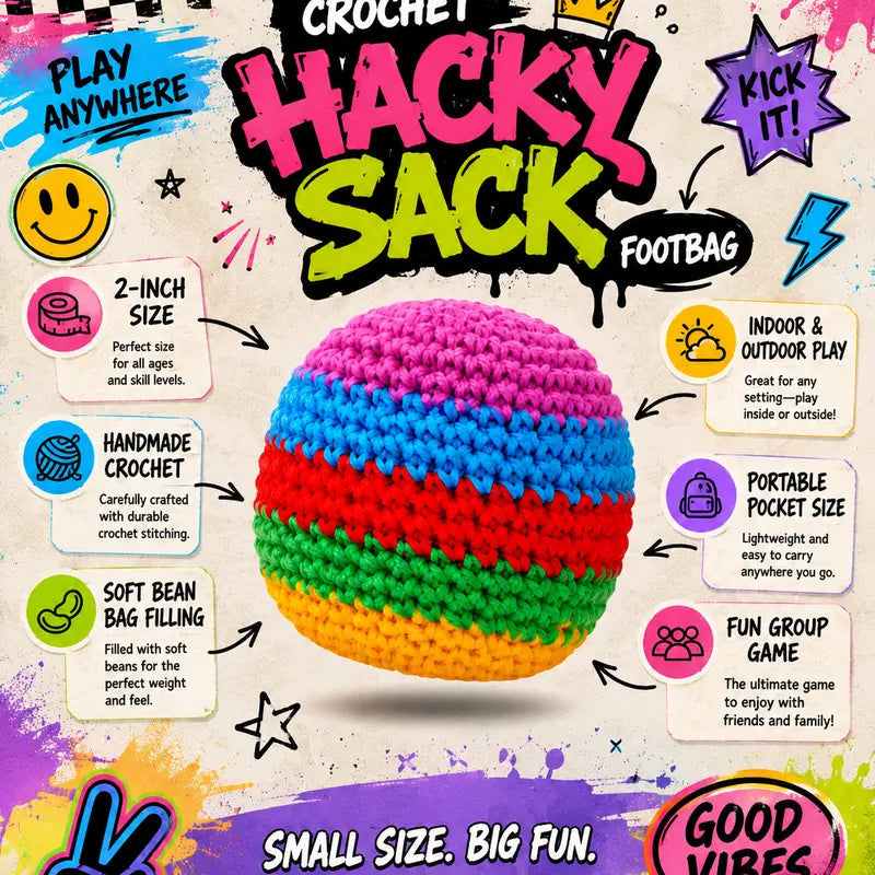 6PCS Hacky Sack Footbag Set Handmade Crochet Hacky Kick Sack Balls Knitted Kick Balls for Kids & Adults(Random colors)