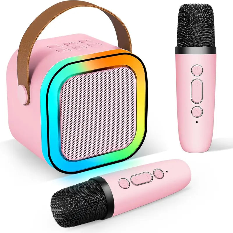 Kaiwatoy®Mini karaoke machine with microphone sound system, portable karaoke machine with 2 wireless microphones, birthday gifts for girls and children aged 4-12