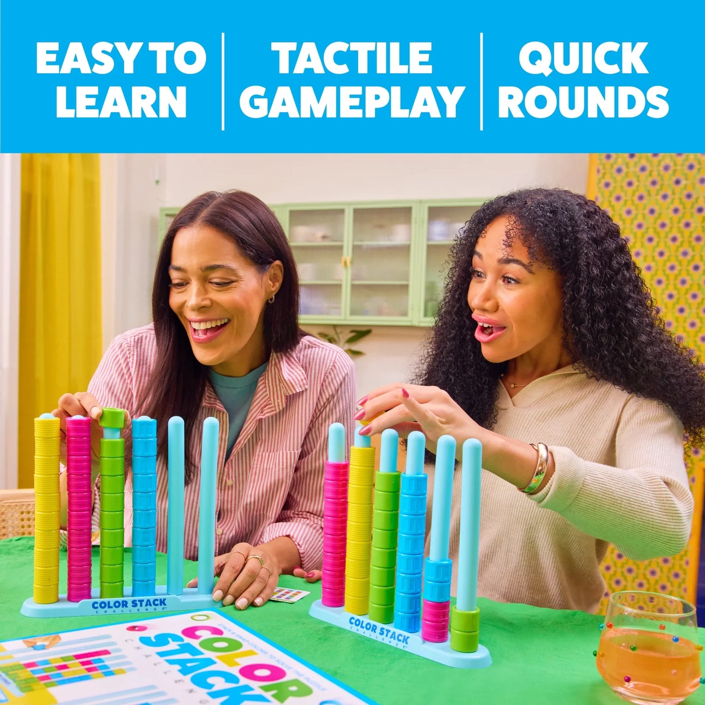 Kaiwatoy®Color Stack, Color Matching Puzzle Game for Families, Includes 2 Stack Racks, 50 Challenge Cards, 80 Rings & Instructions.