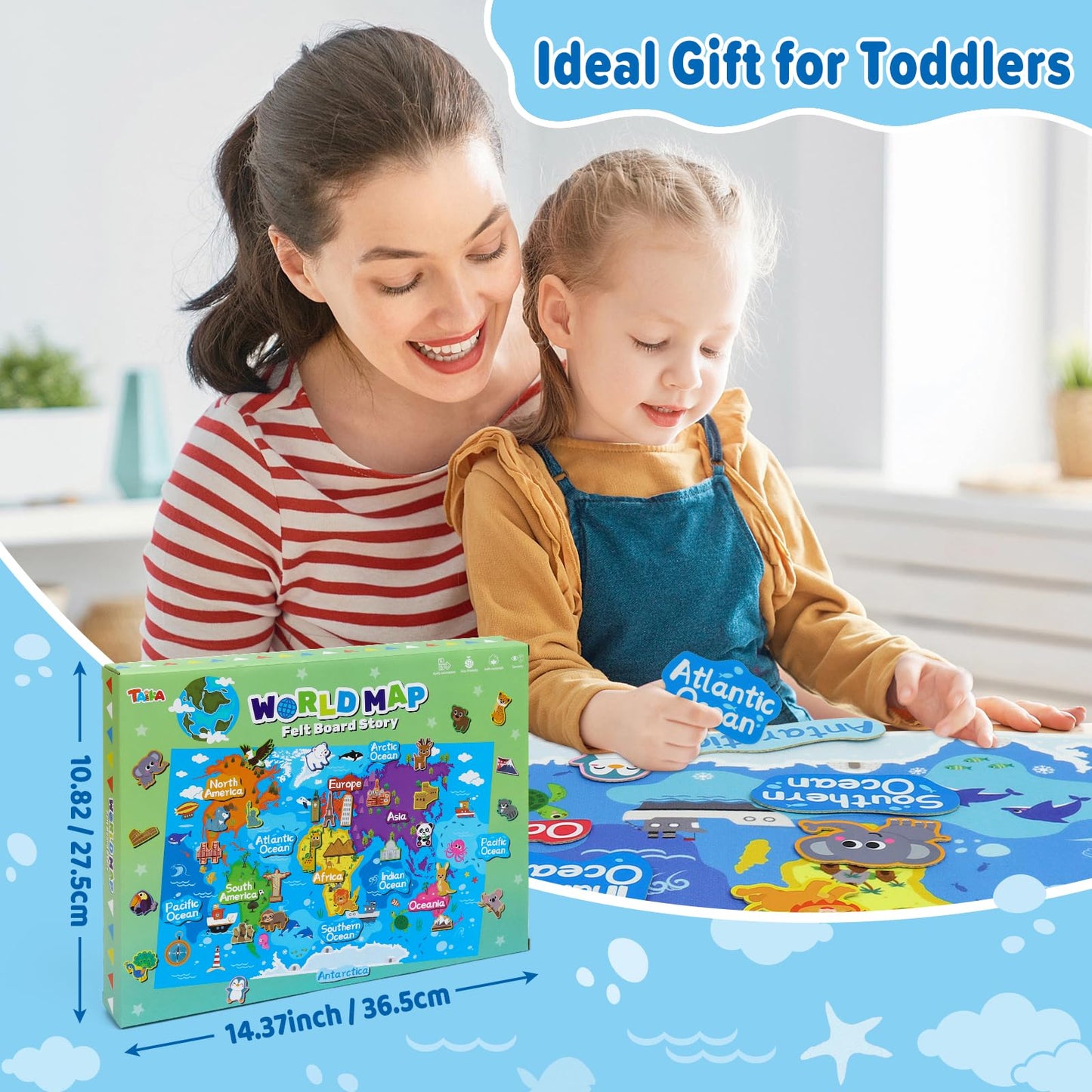 Kaiwatoy® 28 x 40 inch World Map Felt Board Set, Educational World Map Flannel Toy