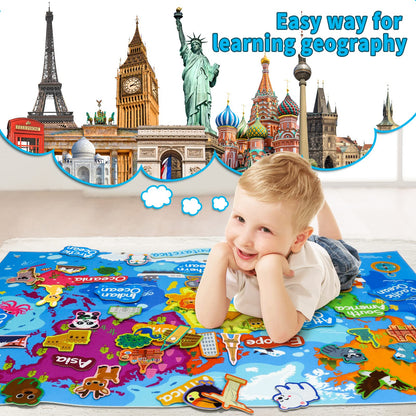 Kaiwatoy® 28 x 40 inch World Map Felt Board Set, Educational World Map Flannel Toy