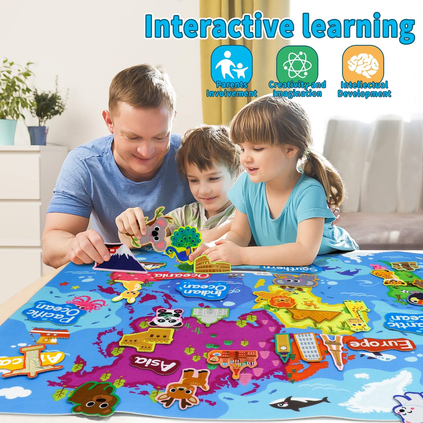 Kaiwatoy® 28 x 40 inch World Map Felt Board Set, Educational World Map Flannel Toy
