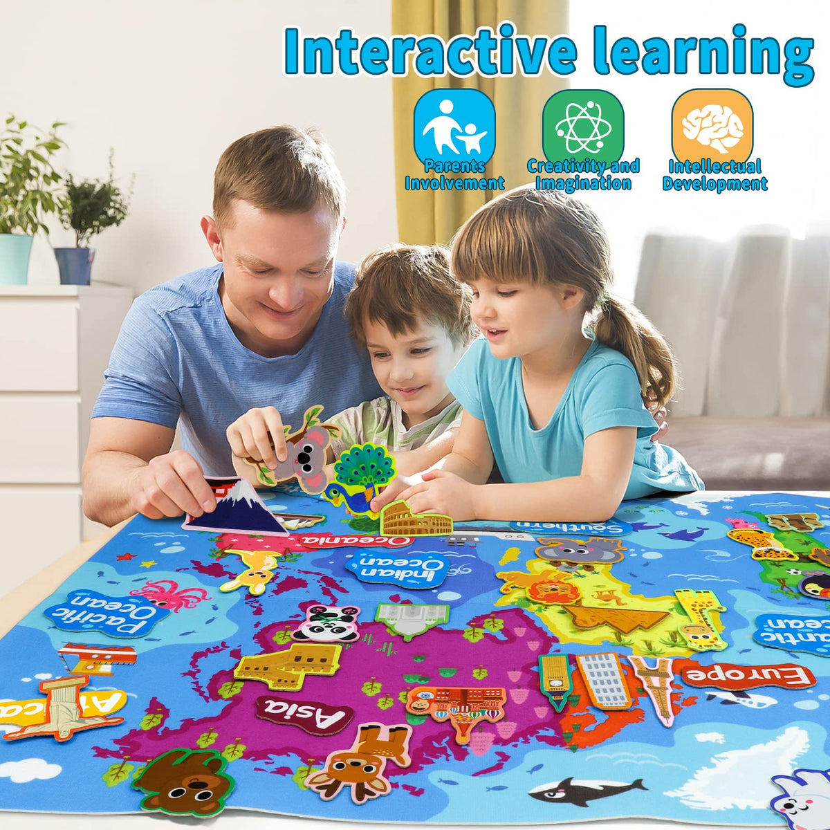 Kaiwatoy® 28 x 40 Zoll Weltkarte Filztafel-Set, Lernspielzeug Weltkarte aus Filz