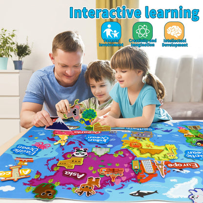Kaiwatoy® 28 x 40 inch World Map Felt Board Set, Educational World Map Flannel Toy