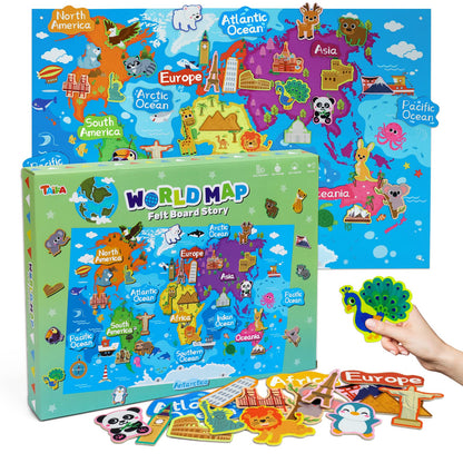 Kaiwatoy® 28 x 40 inch World Map Felt Board Set, Educational World Map Flannel Toy