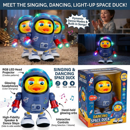 Electric Space Duck: Interactive Walking & Dancing Toy with Dazzling Lights and Fun Sounds for Toddlers