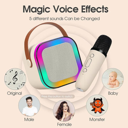 Kaiwatoy®Mini karaoke machine with microphone sound system, portable karaoke machine with 2 wireless microphones, birthday gifts for girls and children aged 4-12