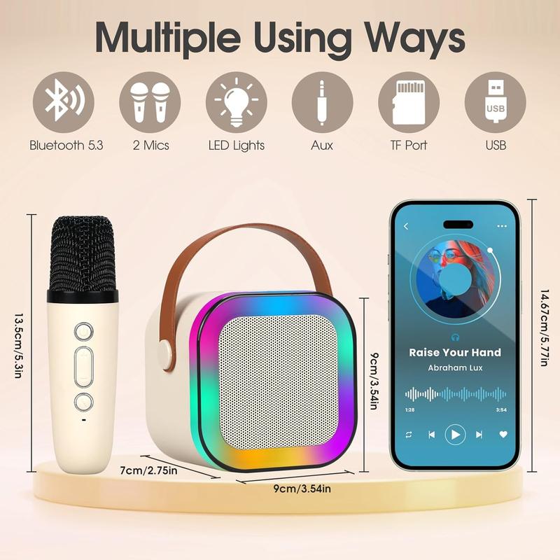 Kaiwatoy®Mini karaoke machine with microphone sound system, portable karaoke machine with 2 wireless microphones, birthday gifts for girls and children aged 4-12