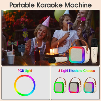 Kaiwatoy®Mini karaoke machine with microphone sound system, portable karaoke machine with 2 wireless microphones, birthday gifts for girls and children aged 4-12